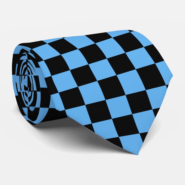 Blue black check tiled pattern  neck tie (Rolled)
