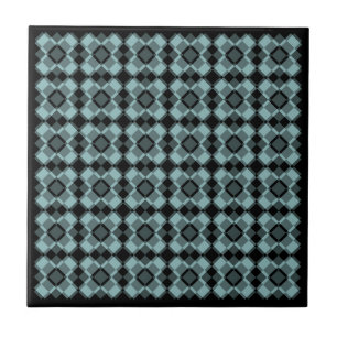 Blue Black Checker Argyle Pattern Ceramic Tile