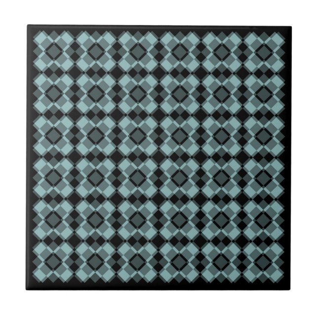 Blue Black Checker Argyle Pattern Ceramic Tile (Front)