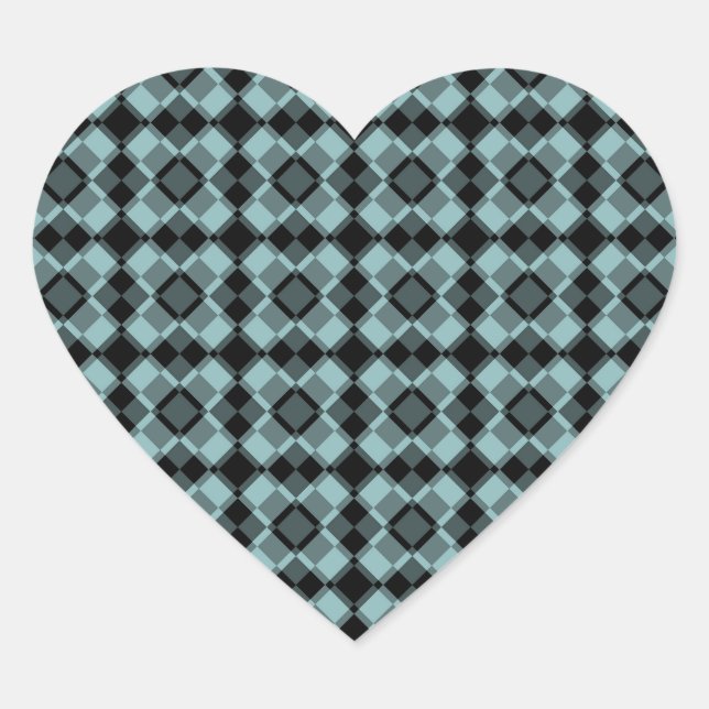 Blue Black Checker Argyle Pattern Heart Sticker (Front)