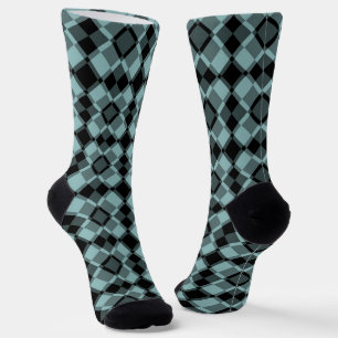 Blue Black Checker Argyle Pattern Socks