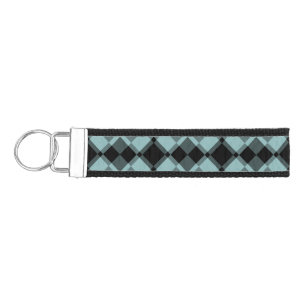 Blue Black Checker Argyle Pattern Wrist Keychain