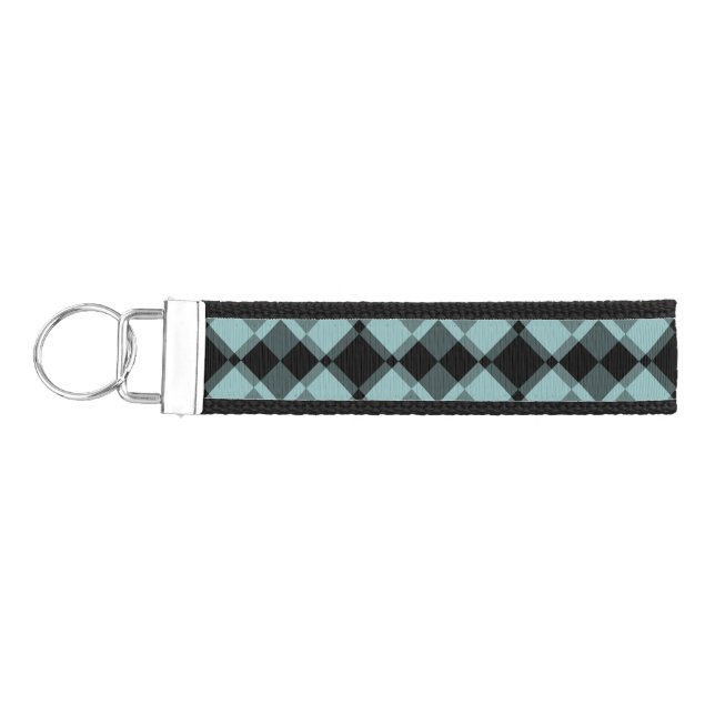 Blue Black Checker Argyle Pattern Wrist Keychain (Keys on Left)