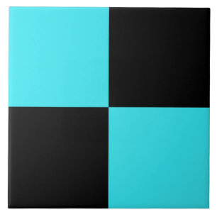 Blue Black Checker Pattern Ceramic Tile