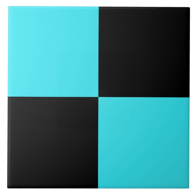 Blue Black Checker Pattern Ceramic Tile (Front)