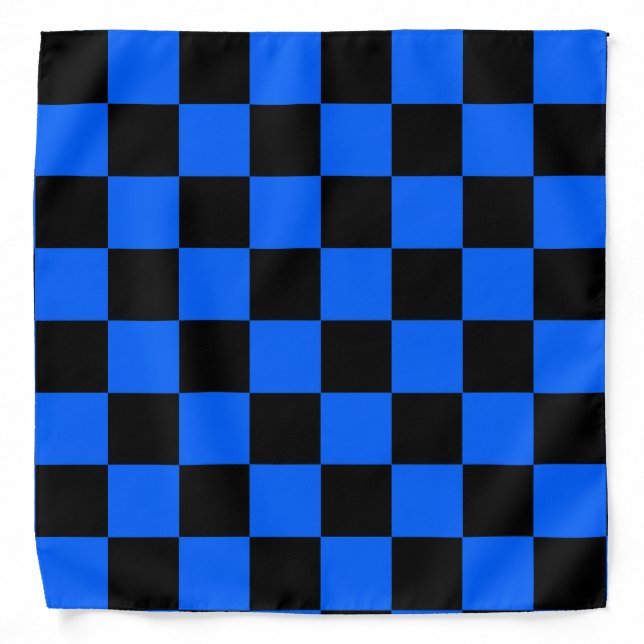 Blue Black Checkered Check Pattern Bandana (Front)