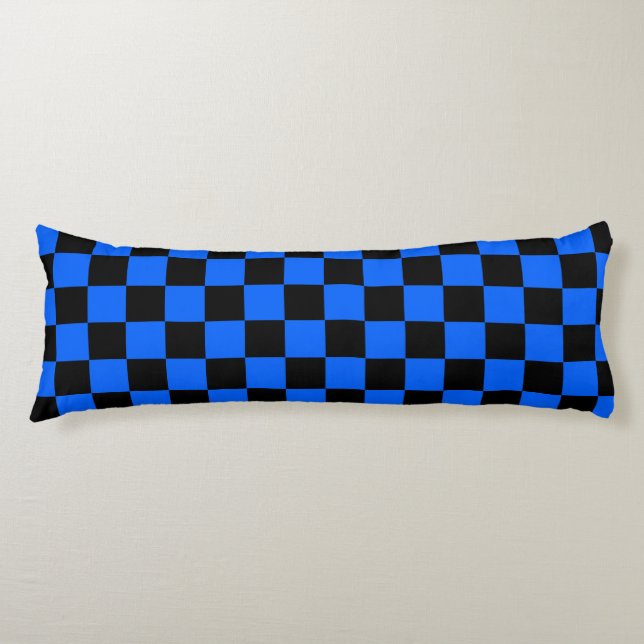 Blue Black Checkered Check Pattern Body Pillow (Front)