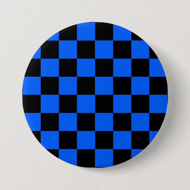 Blue Black Checkered Check Pattern Button (Front)
