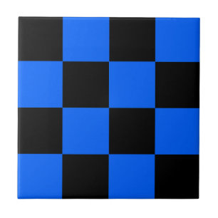 Blue Black Checkered Check Pattern Ceramic Tile