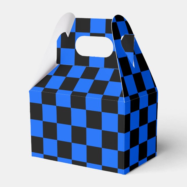 Blue Black Checkered Check Pattern Favor Boxes (Front Side)