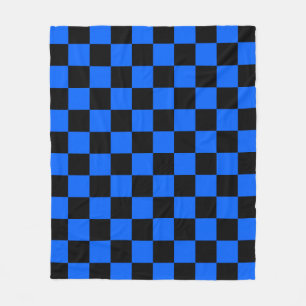 Blue Black Checkered Check Pattern Fleece Blanket