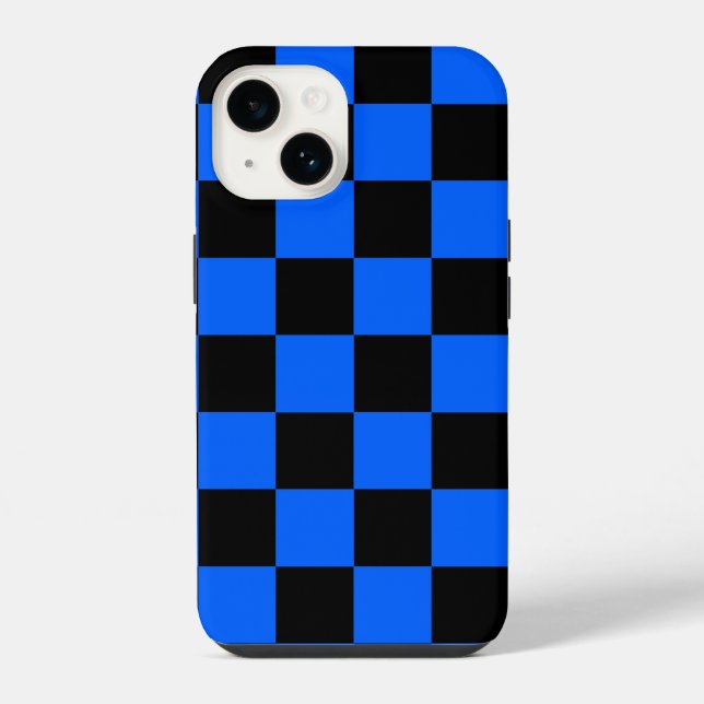 Blue Black Checkered Check Pattern Iphone Case (Back)