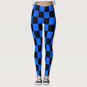 Blue Black Checkered Check Pattern Leggings