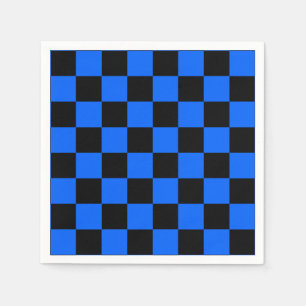 Blue Black Checkered Check Pattern Napkins