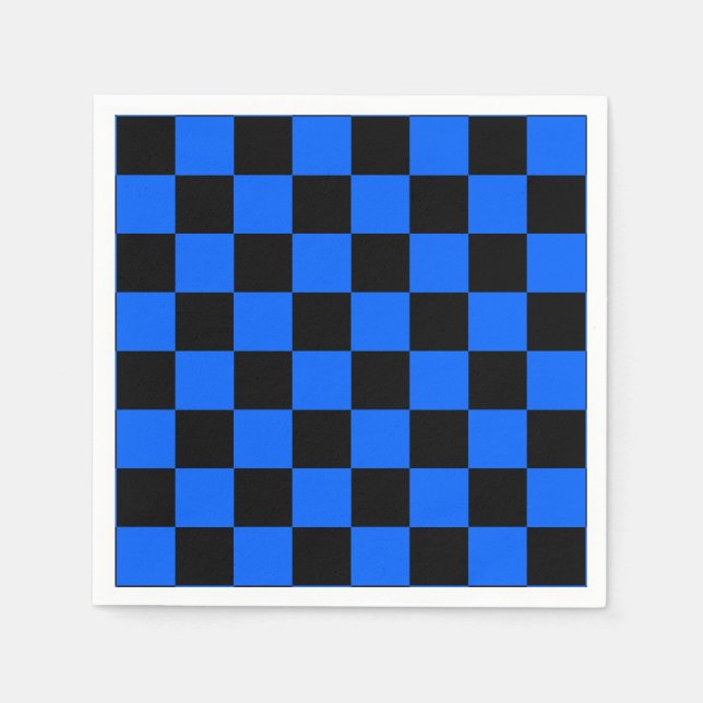 Blue Black Checkered Check Pattern Napkins (Front)