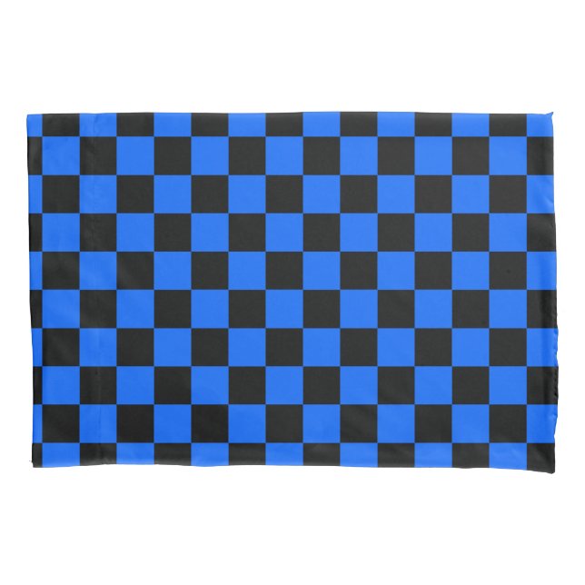 Blue Black Checkered Check Pattern Pillow Case (Front)