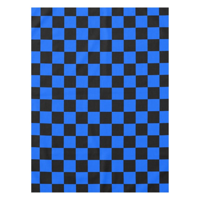 Blue Black Checkered Check Pattern Tablecloth (Front)