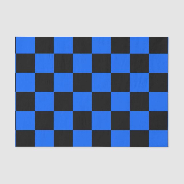 Blue Black Checkered Check Pattern Tissue Paper (Front)