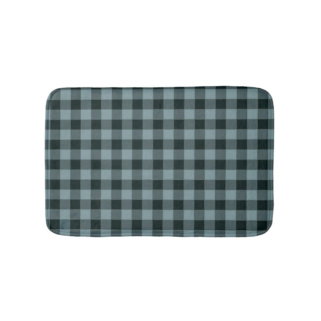 Blue Black Checkered Gingham Pattern Bath Mat (Front)