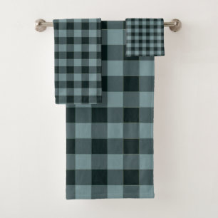 Blue Black Checkered Gingham Pattern Bath Towel Set