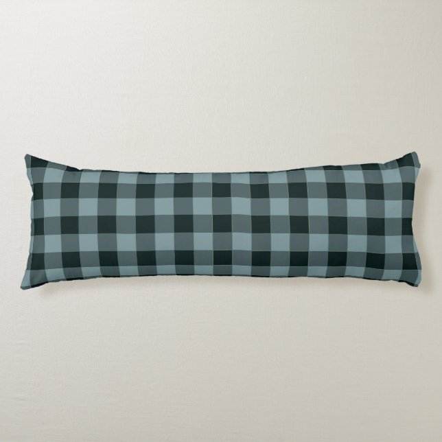 Blue Black Checkered Gingham Pattern Body Pillow (Front)