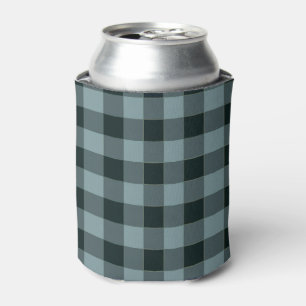Blue Black Checkered Gingham Pattern Can Cooler