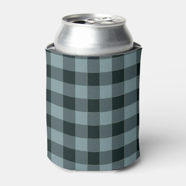 Blue Black Checkered Gingham Pattern Can Cooler (Can Front)