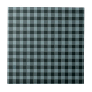 Blue Black Checkered Gingham Pattern Ceramic Tile