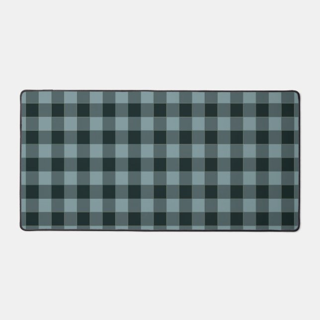 Blue Black Checkered Gingham Pattern Desk Mat (Front)