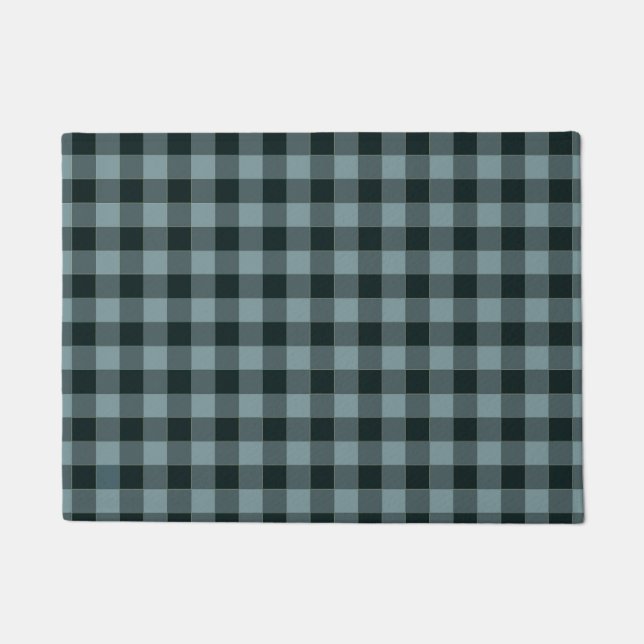 Blue Black Checkered Gingham Pattern Doormat (Front)