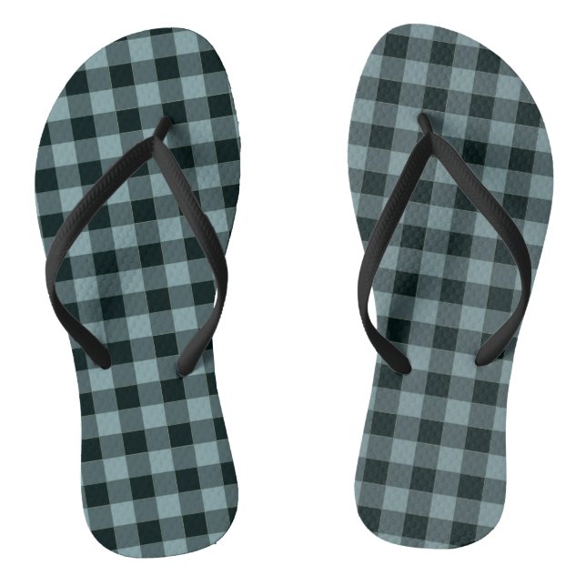 Blue Black Checkered Gingham Pattern Flip Flops (Footbed)