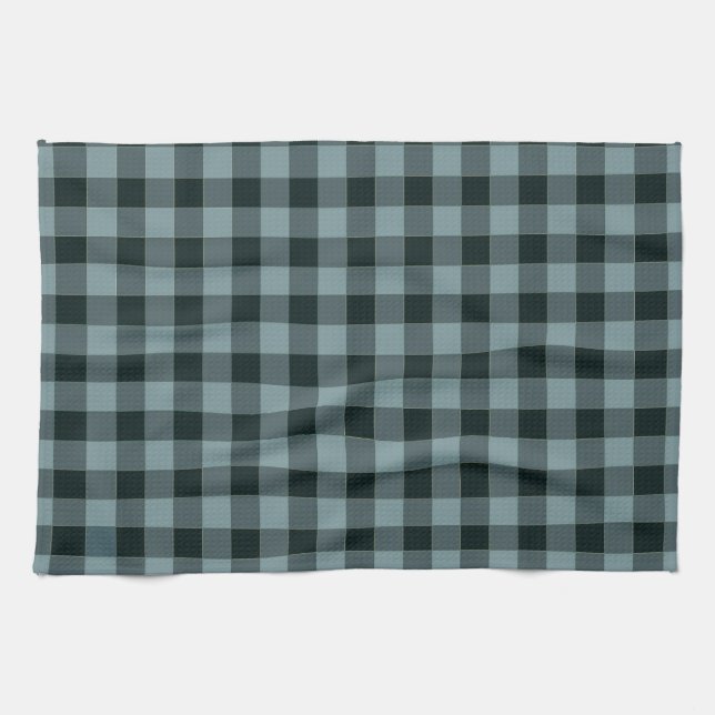 Blue Black Checkered Gingham Pattern Kitchen Towel (Horizontal)