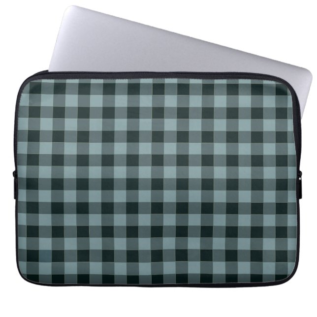 Blue Black Checkered Gingham Pattern Laptop Sleeve (Front)