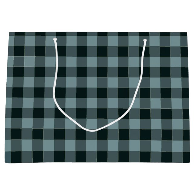 Blue Black Checkered Gingham Pattern Large Gift Bag (Front)