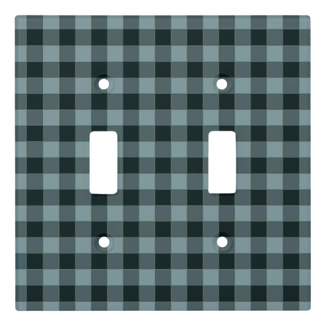 Blue Black Checkered Gingham Pattern Light Switch Cover (Front)