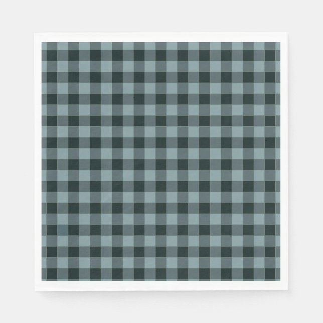 Blue Black Checkered Gingham Pattern Napkins (Front)
