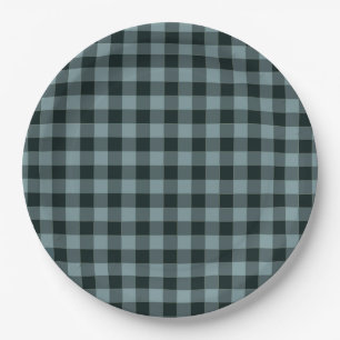 Blue Black Checkered Gingham Pattern Paper Plates