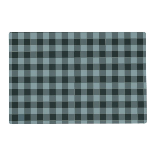 Blue Black Checkered Gingham Pattern Placemat (Front)