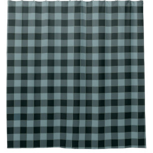 Blue Black Checkered Gingham Pattern Shower Curtain