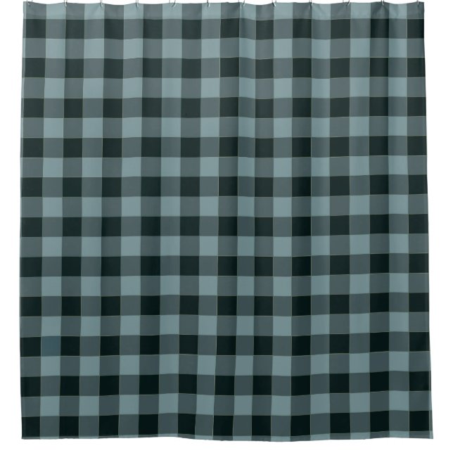 Blue Black Checkered Gingham Pattern Shower Curtain (Front)