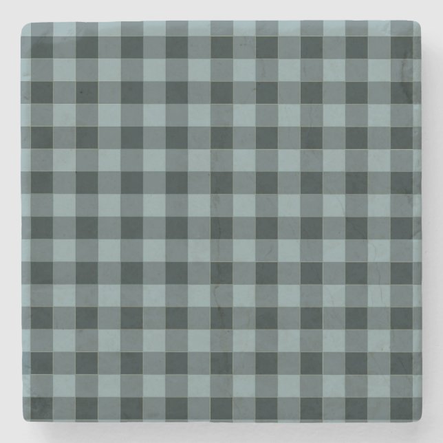 Blue Black Checkered Gingham Pattern Stone Coaster (Front)