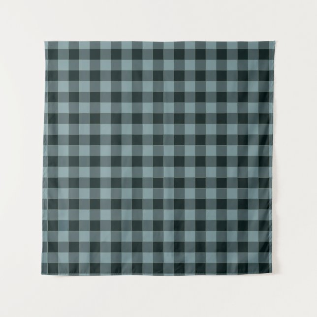 Blue Black Checkered Gingham Pattern Tapestry (Front)