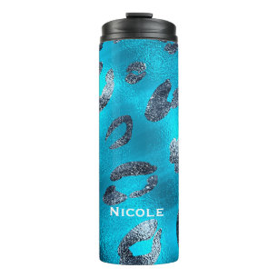 Blue & Black Cheetah Leopard Print Spots Custom Thermal Tumbler