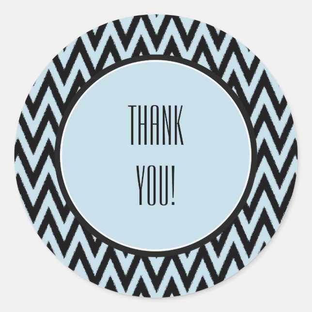 Blue Black Chevron Classic Round Sticker (Front)
