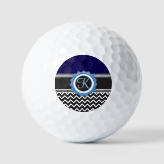 Blue Black Chevron Monogram Golf Balls