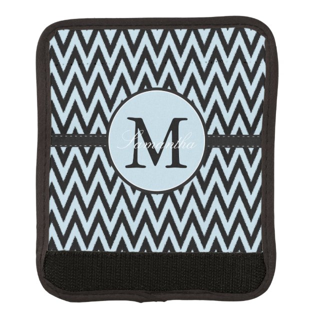 Blue Black Chevron Monogram Luggage Handle Wrap (Front)