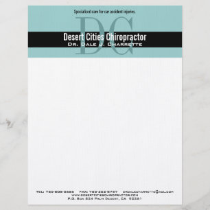 Blue Black Chiropractor Double Monogram Letterhead