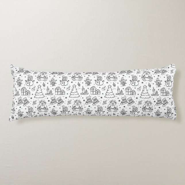 Blue Black christmas Pattern Doodle  Body Pillow (Front)