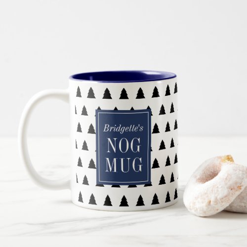 Blue Black Christmas Tree Patterned Personalized Two_Tone Coffee Mug