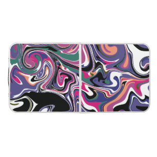Blue, Black, Coral, White Swirls Marble Like Art   Beer Pong Table